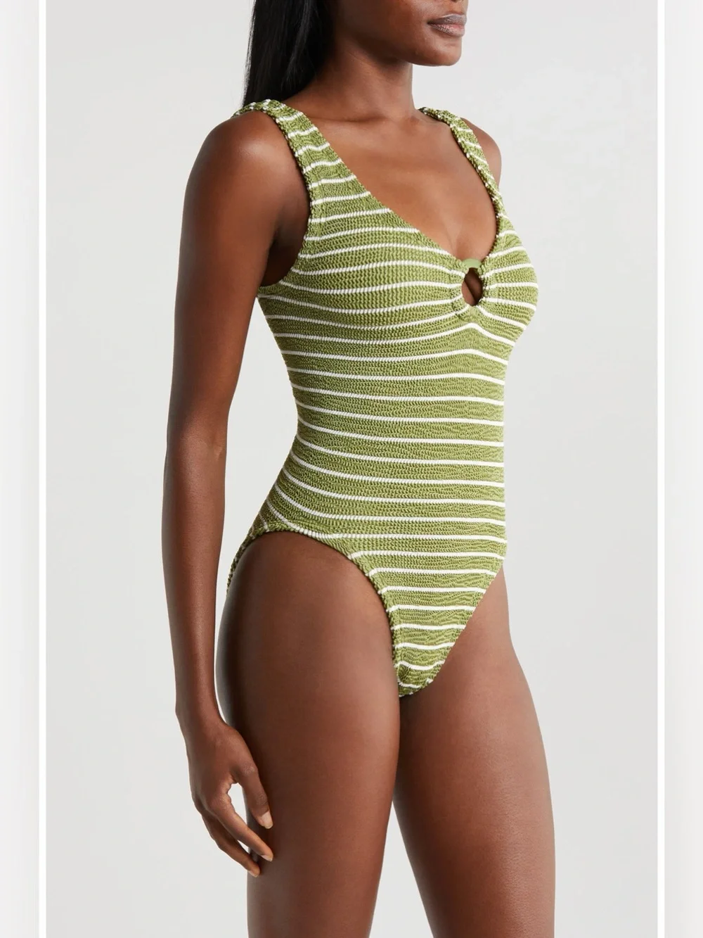HUNZA G Celine Stripe Seersucker One-Piece Swimsuit